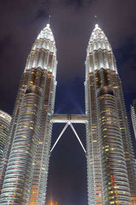 The Petronas Towers at night.